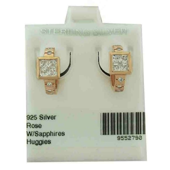 Lab Created Ruby & White Sapphire Huggies Earring .925  Lab Created White Sapphires 1.28 Cts Huggies Earrings .925 Silver (Rose)